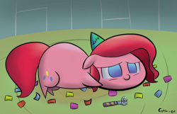 Size: 1052x677 | Tagged: safe, artist:captain64, character:pinkie pie, female, party, solo, tired pie