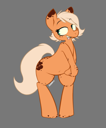 Size: 719x865 | Tagged: safe, artist:owl-eyes, oc, oc only, oc:lumo, species:pony, bedroom eyes, bipedal, blep, cute, lip bite, looking back, simple background, smiling, solo, tongue out