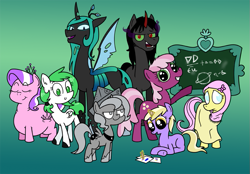 Size: 879x612 | Tagged: safe, artist:syggie, character:cheerilee, character:diamond tiara, character:dinky hooves, character:fluttershy, character:king sombra, character:princess luna, character:queen chrysalis, oc, moonstuck, spoilers for another series, ask, ask chubby diamond, ask islamashy, ask king sombra, cheeribetes, cheerilee-s-chalkboard, cute, cutealis, diamondbetes, dinkabetes, dinky draws, filly, foal, hijab, islam, islamashy, sombradorable, tumblr, woona