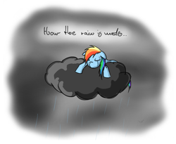 Size: 1079x886 | Tagged: safe, artist:kiyoshiii, character:rainbow dash, species:pegasus, species:pony, cloud, cloudy, crying, eyes closed, female, rain, raincloud, sad, solo