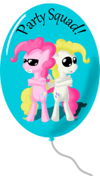 Size: 601x1054 | Tagged: safe, artist:kiyoshiii, character:pinkie pie, character:surprise, species:earth pony, species:pegasus, species:pony, g1, balloon, bipedal, duo, g1 to g4, generation leap, sunglasses