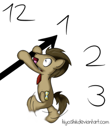 Size: 731x840 | Tagged: safe, artist:kiyoshiii, character:doctor whooves, character:time turner, species:earth pony, species:pony, clock, flailing, necktie, shrunken pupils