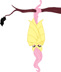 Size: 5000x5912 | Tagged: safe, artist:darknisfan1995, character:flutterbat, character:fluttershy, species:bat pony, species:pony, episode:bats!, g4, my little pony: friendship is magic, absurd resolution, female, hanging, race swap, simple background, solo, transparent background, tree, upside down