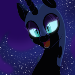 Size: 1000x1000 | Tagged: safe, artist:azurek, character:nightmare moon, character:princess luna, bedroom eyes, female, glowing eyes, looking at you, nicemare moon, open mouth, smiling, solo