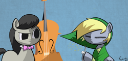 Size: 2000x962 | Tagged: safe, artist:captain64, character:derpy hooves, character:octavia melody, species:pegasus, species:pony, cello, female, link, mare, musical instrument, the legend of zelda, the legend of zelda: the wind waker, toon link