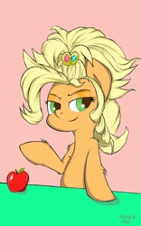 Size: 800x1280 | Tagged: safe, artist:macheteponies, character:applejack, episode:simple ways, g4, my little pony: friendship is magic, apple, applejewel, atryl-ish, chest fluff, female, fluffy, smirk, solo, style emulation