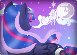 Size: 929x667 | Tagged: safe, artist:nightmarelunafan, oc, oc only, oc:princess sparkling night, parent:princess luna, parent:twilight sparkle, parents:twiluna, species:alicorn, species:pony, alicorn oc, magical lesbian spawn, mare in the moon, moon, night, offspring, solo