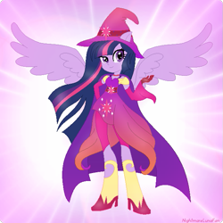 Size: 617x616 | Tagged: safe, artist:nightmarelunafan, character:twilight sparkle, my little pony:equestria girls, clothing, eqg promo pose set, female, hat, ponied up, solo, wizard, wizard hat