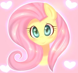 Size: 919x869 | Tagged: safe, artist:hearlesssoul, character:fluttershy, blushing, female, heart background, looking at you, portrait, smiling, solo