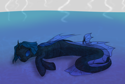 Size: 1500x1011 | Tagged: safe, artist:graytr, oc, oc only, oc:synch, species:changeling, blue changeling, merpony, solo, underwater