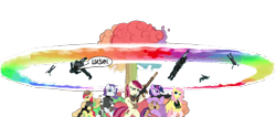 Size: 1694x720 | Tagged: safe, artist:shadawg, character:apple bloom, character:fluttershy, character:rarity, character:roseluck, character:twilight sparkle, species:pony, g4, my little pony: friendship is magic, alternate hairstyle, ar15, armor, badass, beautiful, bipedal, combine, eotech, gun, half-life, holographic sight, military, overwatch soldier, pun, rainbow nuke, rifle, russian, sonic rainboom, suppressor, weapon
