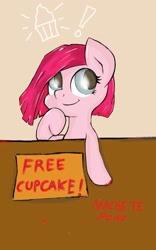 Size: 800x1280 | Tagged: safe, artist:macheteponies, character:pinkamena diane pie, character:pinkie pie, atryl-ish, cupcake, female, sign, solo, style emulation
