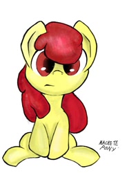 Size: 574x768 | Tagged: safe, artist:macheteponies, character:apple bloom, confused, female, looking at you, missing accessory, solo