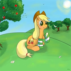 Size: 2000x2000 | Tagged: safe, artist:hieronymuswhite, character:applejack, clothing, female, high res, socks, solo, striped socks