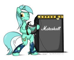 Size: 1383x1133 | Tagged: safe, artist:kiyoshiii, character:lyra heartstrings, species:pony, species:unicorn, amplifier, bipedal, electric lyre, lyre, one eye closed, simple background, transparent background