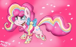 Size: 1280x800 | Tagged: safe, artist:macheteponies, character:pinkie pie, episode:twilight's kingdom, g4, my little pony: friendship is magic, atryl-ish, female, happy, looking up, open mouth, rainbow power, smiling, solo, style emulation