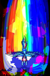 Size: 1329x2000 | Tagged: safe, artist:milchik, character:rainbow dash, species:pegasus, species:pony, color porn, female, flying, from above, high angle, solo, surreal
