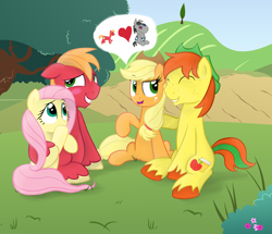 Size: 3000x2575 | Tagged: safe, artist:kaleysia, character:applejack, character:big mcintosh, character:fluttershy, character:smarty pants, character:tex (g1), species:earth pony, species:pony, ship:fluttermac, blushing, double date, embarrassed, male, shipping, stallion, straight, texjack