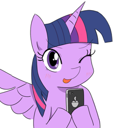 Size: 667x750 | Tagged: safe, artist:timorikawa, character:twilight sparkle, character:twilight sparkle (alicorn), species:alicorn, species:pony, female, mare, phone, pixiv, selfie, smartphone, solo, wink