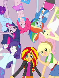 Size: 500x658 | Tagged: safe, artist:imtailsthefoxfan, character:applejack, character:fluttershy, character:pinkie pie, character:rainbow dash, character:rarity, character:sunset shimmer, character:twilight sparkle, my little pony:equestria girls, group photo, humane seven, humane six, looking at you, mane six