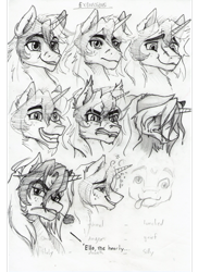 Size: 762x1049 | Tagged: safe, artist:anightlypony, oc, oc only, oc:nightly, bedroom eyes, crying, drunk, expressions, flirty, happy, meme, monochrome, rage face, smiling, solo, traditional art