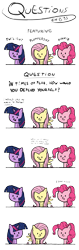 Size: 1470x4680 | Tagged: safe, artist:chibi95, character:fluttershy, character:pinkie pie, character:twilight sparkle, species:pony, chibi, comic, dialogue, gun, simple background, transparent background