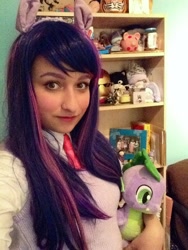 Size: 960x1280 | Tagged: safe, artist:ehherinn, character:spike, character:twilight sparkle, character:twilight sparkle (alicorn), species:alicorn, species:human, cosplay, irl, irl human, photo, plushie, solo, spike plushie