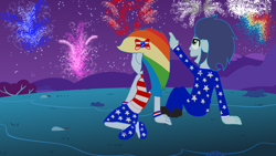 Size: 1024x576 | Tagged: safe, artist:imtailsthefoxfan, character:rainbow dash, character:soarin', ship:soarindash, my little pony:equestria girls, 4th of july, american independence day, female, fireworks, humanized, independence day, male, shipping, straight
