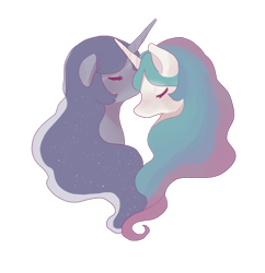 Size: 702x725 | Tagged: dead source, safe, artist:pongtang, character:princess celestia, character:princess luna, ship:princest, female, incest, kissing, lesbian, pixiv, shipping, simple background