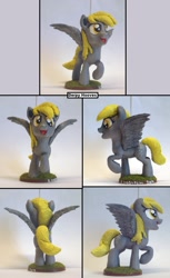 Size: 879x1433 | Tagged: safe, artist:ubrosis, character:derpy hooves, species:pegasus, species:pony, :d, craft, female, figure, mare, raised hoof, sculpture, solo, spread wings, wings
