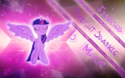 Size: 1920x1200 | Tagged: safe, artist:a01421, artist:dj-applej-sound, character:twilight sparkle, character:twilight sparkle (alicorn), species:alicorn, species:pony, cutie mark, female, lens flare, mare, purple text, solo, spread wings, text, vector, wallpaper, wings
