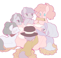 Size: 800x770 | Tagged: safe, artist:pongtang, character:cloudy quartz, character:igneous rock pie, character:limestone pie, character:marble pie, character:maud pie, character:pinkie pie, eating, family, pie family, pie sisters, pixiv, quartzrock, siblings, sisters