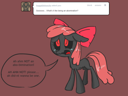 Size: 1280x960 | Tagged: safe, artist:voids-edge, character:apple bloom, ask apple bloom, bad end, comic, crying, female, protected apple bloom, red background, red eyes, sad, simple background, solo, story of the blanks, undead, zombie