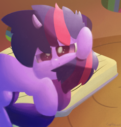Size: 1600x1684 | Tagged: safe, artist:captain64, character:twilight sparkle, book, female, library, solo