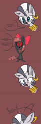 Size: 1280x3843 | Tagged: safe, artist:voids-edge, character:apple bloom, character:zecora, species:zebra, bad end, comic, decapitated, detached head, disembodied head, faint, protected apple bloom, red background, red eyes, severed head, simple background, story of the blanks, undead, zombie