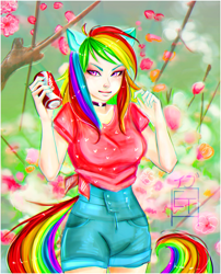 Size: 2060x2550 | Tagged: safe, artist:slyblue7, character:rainbow dash, species:human, coca-cola, eared humanization, female, humanized, solo, tailed humanization