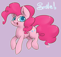Size: 1200x1139 | Tagged: safe, artist:erysz, character:pinkie pie, species:earth pony, species:pony, chest fluff, colored pupils, ear fluff, female, heart eyes, mare, open mouth, purple background, simple background, solo, wingding eyes