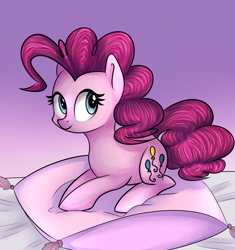 Size: 1024x1088 | Tagged: safe, artist:mite-lime, character:pinkie pie, species:earth pony, species:pony, cute, diapinkes, female, mare, pillow, prone, solo