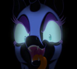 Size: 649x585 | Tagged: safe, artist:azurek, character:nightmare moon, character:princess luna, fangs, female, glowing eyes, maw, mawshot, open mouth, prepare your anus, show accurate, solo, spooky, tongue out, uvula