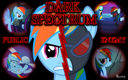 Size: 1000x625 | Tagged: safe, artist:bootsyslickmane, character:mare do well, character:rainbow dash, character:spitfire, angry, bed, clothing, costume, crying, dark spectrum, fanfic, fanfic art, fanfic cover, fangs, gimp, shadowbolt dash, shadowbolts, shadowbolts costume, split screen