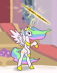 Size: 800x1031 | Tagged: safe, artist:gingermint, character:princess celestia, female, magic, solo, sword, weapon