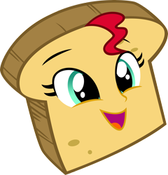 Size: 6000x6252 | Tagged: safe, artist:deathnyan, character:sunset shimmer, my little pony:equestria girls, absurd resolution, bread, context is for the weak, food, food transformation, inanimate tf, open mouth, shimmersmile, simple background, smiling, solo, sunbread shimmer, sunset shimmer dressing up as food, toast, transformation, transparent background, vector, wat