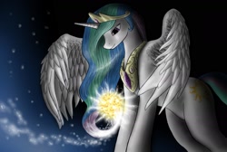Size: 2000x1346 | Tagged: safe, artist:anadukune, character:princess celestia, oc, oc:celestai, species:alicorn, species:pony, fanfic:friendship is optimal, g4, artificial intelligence, creation, creationism, crown, female, goddess, jewelry, macro, mare, necklace, peytral, pony bigger than a planet, pony bigger than a star, profile, regalia, solo, space, sun, tangible heavenly object, wings