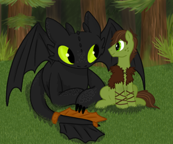 Size: 900x753 | Tagged: safe, artist:fuutachimaru, species:dragon, hiccup horrendous the third, how to train your dragon, night fury, ponified, prosthetics, toothless the dragon