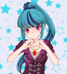 Size: 1081x1200 | Tagged: safe, artist:d-tomoyo, character:sonata dusk, species:human, anime, cute, heart, heart hands, humanized