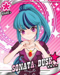 Size: 1046x1306 | Tagged: safe, alternate version, artist:d-tomoyo, character:sonata dusk, species:human, cute, female, heart hands, humanized, idol, idolmaster, solo