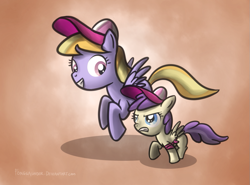 Size: 941x696 | Tagged: safe, artist:fongsaunder, character:alula, character:cloud kicker, character:pluto, episode:sisterhooves social, g4, my little pony: friendship is magic, clothing, duo, hat, race, sisters