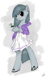 Size: 2089x3580 | Tagged: safe, artist:marisalle, character:marble pie, species:earth pony, species:pony, bipedal, clothing, female, flower, high res, hoodie, mare, skirt