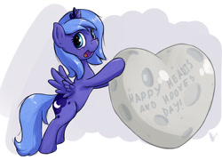 Size: 1000x721 | Tagged: safe, artist:hieronymuswhite, character:princess luna, episode:hearts and hooves day, g4, my little pony: friendship is magic, female, filly, moon, solo, tangible heavenly object, valentine's day, woona