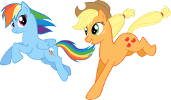 Size: 1681x982 | Tagged: safe, artist:choedan-kal, character:applejack, character:rainbow dash, running, running of the leaves, simple background, transparent background, vector